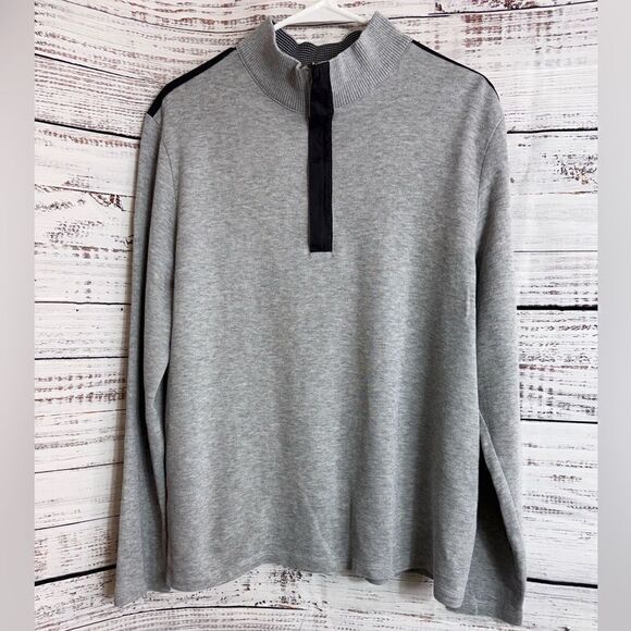 Hugo Boss Sweater Mens Size XL Qouter Zip Gray Cotton Pullover Mock Neck - Picture 2 of 13